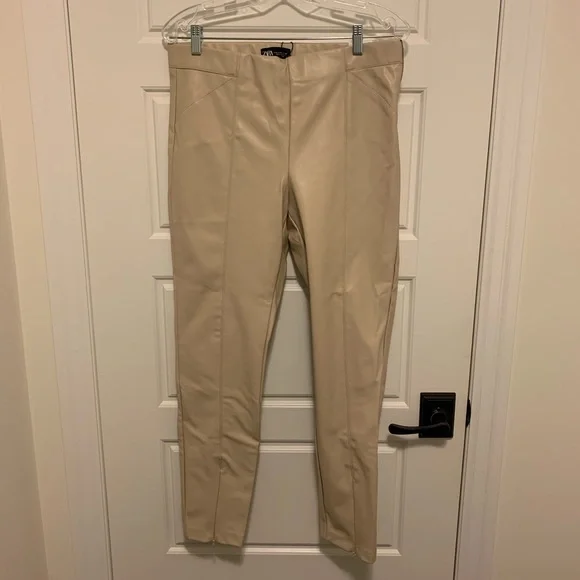 Zara Pants Jumpsuits Zara Beige Xl Faux Leather Pants Like